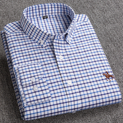 Men's Long-Sleeve Checked Button-Down Shirt with Smart Casual Style