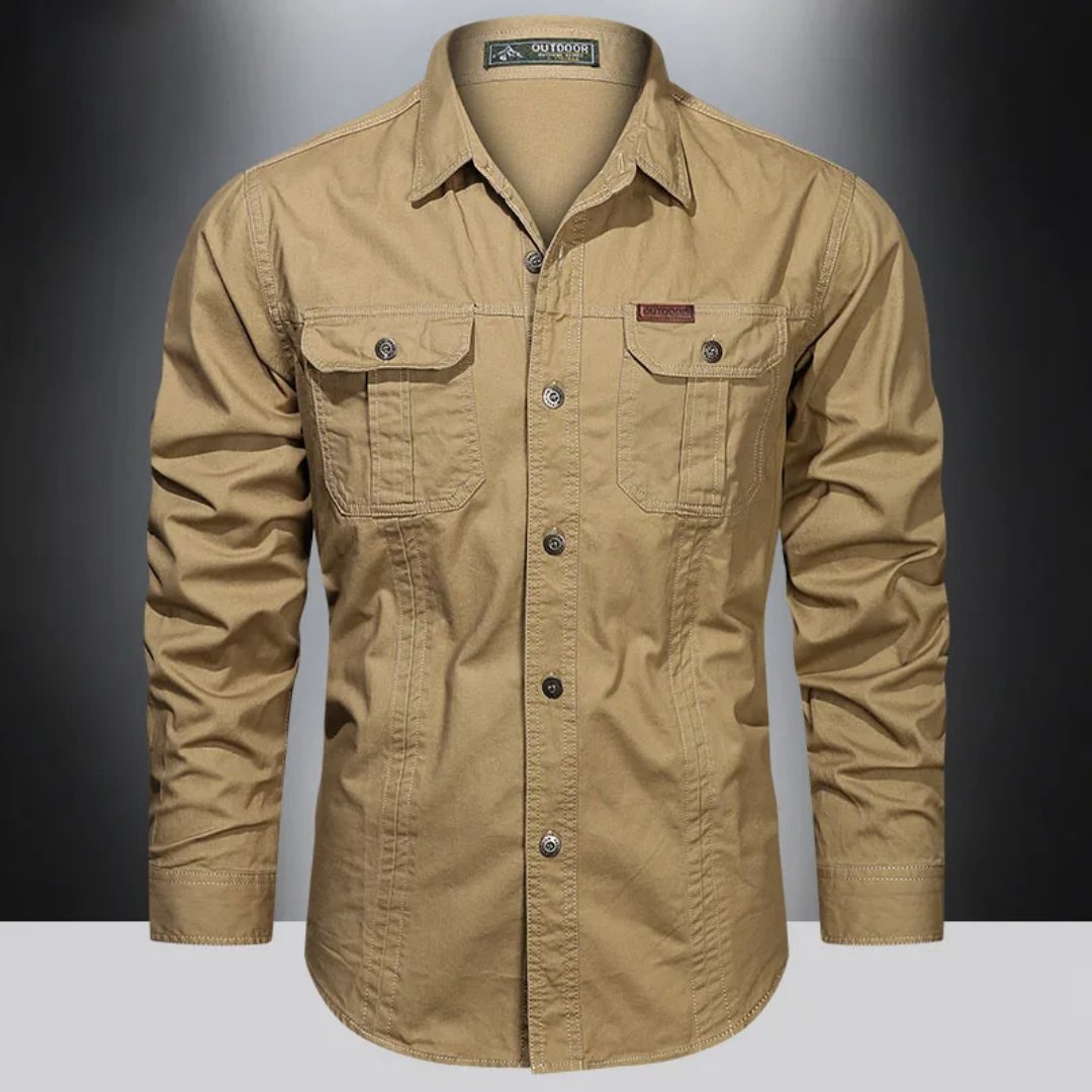 Men's Long Sleeve Outdoor Shirt with Button Front and Chest Pockets