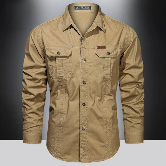 Men's Long Sleeve Outdoor Shirt with Button Front and Chest Pockets