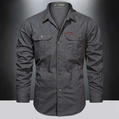 Men's Long Sleeve Outdoor Shirt with Button Front and Chest Pockets