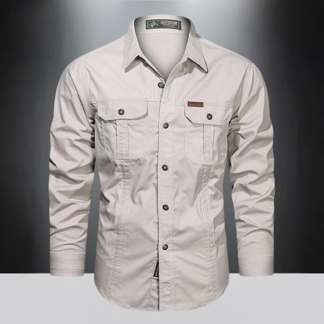 Men's Long Sleeve Outdoor Shirt with Button Front and Chest Pockets