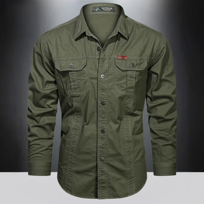 Men's Long Sleeve Outdoor Shirt with Button Front and Chest Pockets