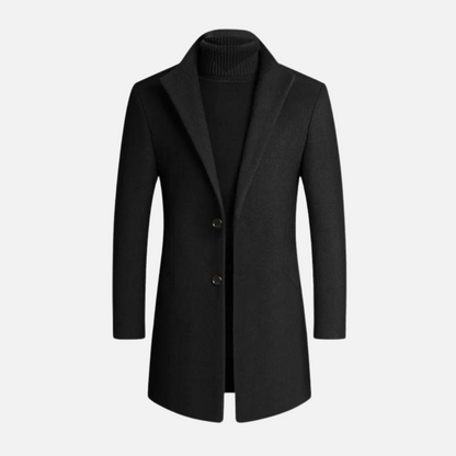 Men's Slim Fit Long Coat with Classic Lapel Design