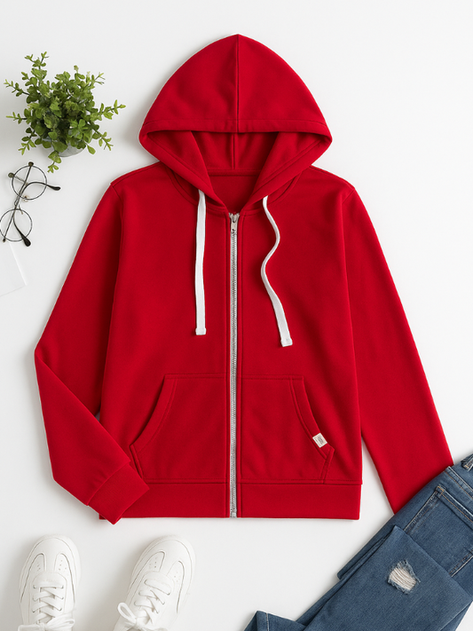 Women's Casual Zip-Up Hoodie with Adjustable Drawstring Hood