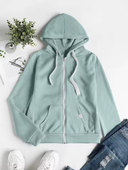 Women's Casual Zip-Up Hoodie with Adjustable Drawstring Hood