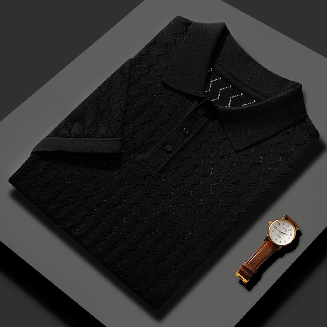 Men's Textured Knit Polo Shirt with Button Placket