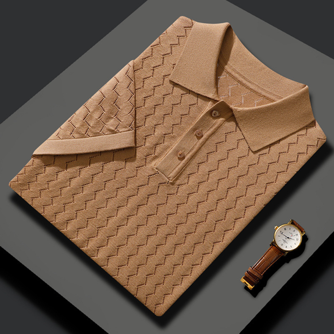 Men's Textured Knit Polo Shirt with Button Placket