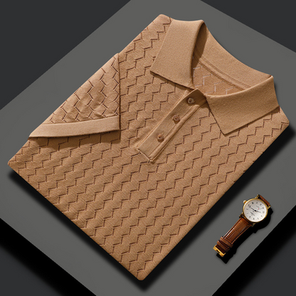 Men's Textured Knit Polo Shirt with Button Placket