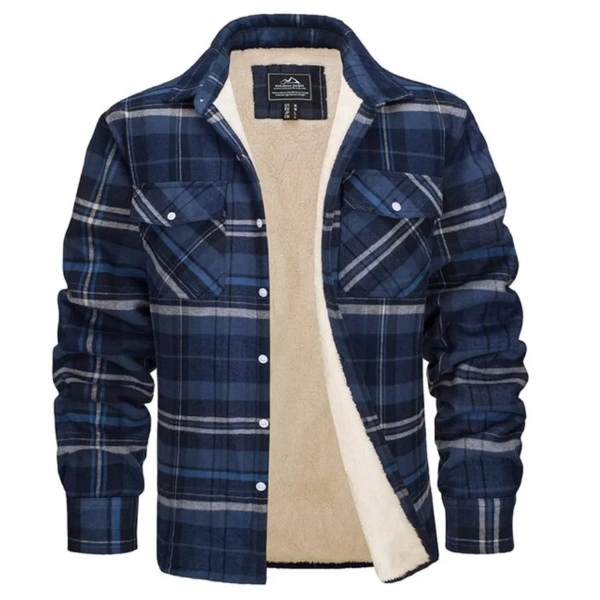 Men's Checked Bomber Jacket with Warm Lining and Snap Pockets