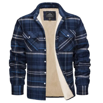 Men's Checked Bomber Jacket with Warm Lining and Snap Pockets