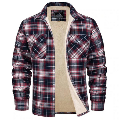 Men's Checked Bomber Jacket with Warm Lining and Snap Pockets