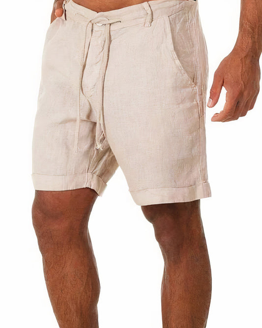 Men's Casual Drawstring Shorts with Rolled Hem and Side Pockets