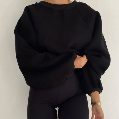 Women’s Loose Fit Jumper with Round Neck and Long Balloon Sleeves
