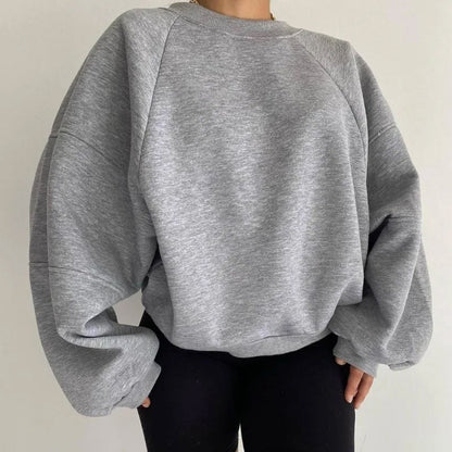 Women’s Loose Fit Jumper with Round Neck and Long Balloon Sleeves