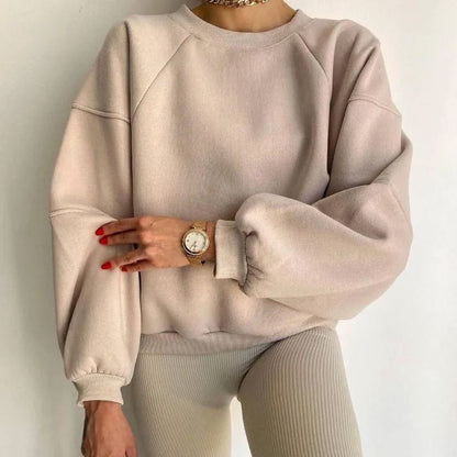 Women’s Loose Fit Jumper with Round Neck and Long Balloon Sleeves