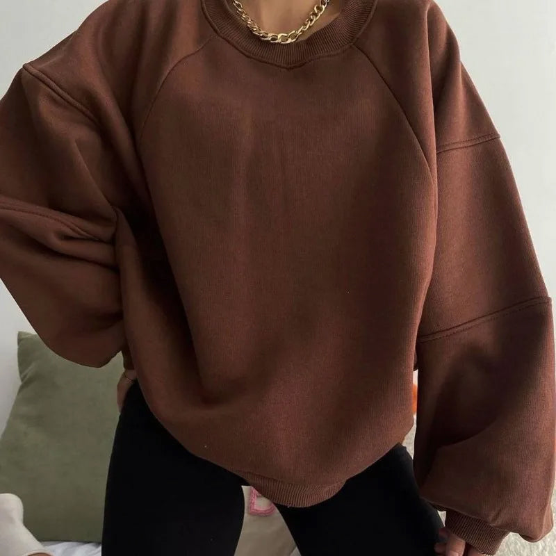 Women’s Loose Fit Jumper with Round Neck and Long Balloon Sleeves