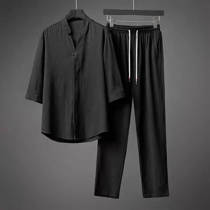 Men's Relaxed Two-Piece Set with Long Sleeve Shirt and Pants