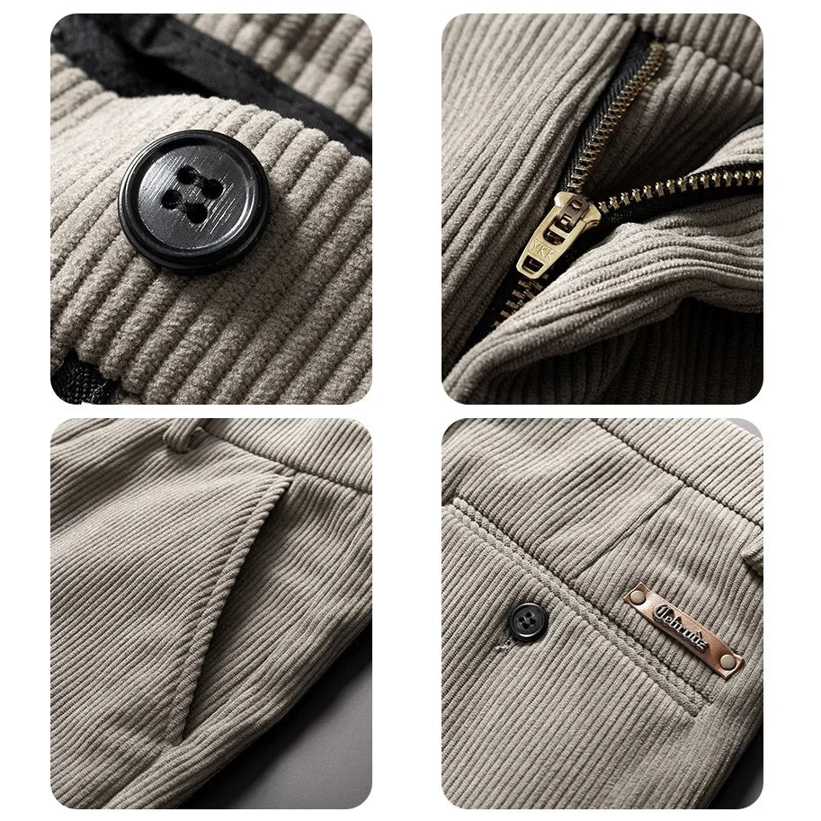Men’s Corduroy Fleece Work Trousers with Slim Straight Fit Design