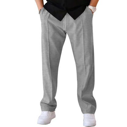 Men's Loose Fit Straight Trousers with Adjustable Drawstring Waist