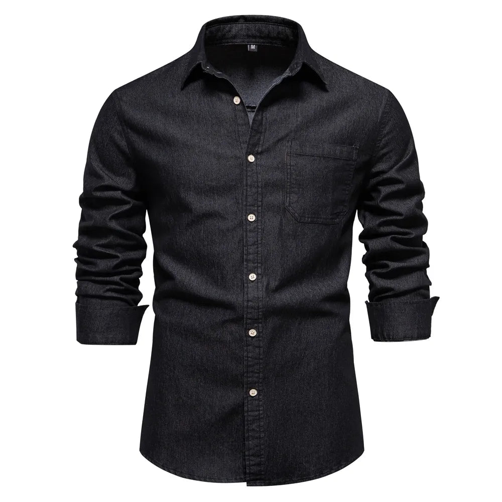 Men's Slim Fit Long Sleeve Shirt with Button Front and Classic Collar