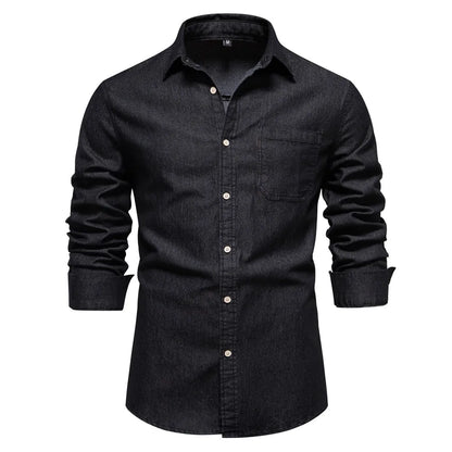 Men's Slim Fit Long Sleeve Shirt with Button Front and Classic Collar