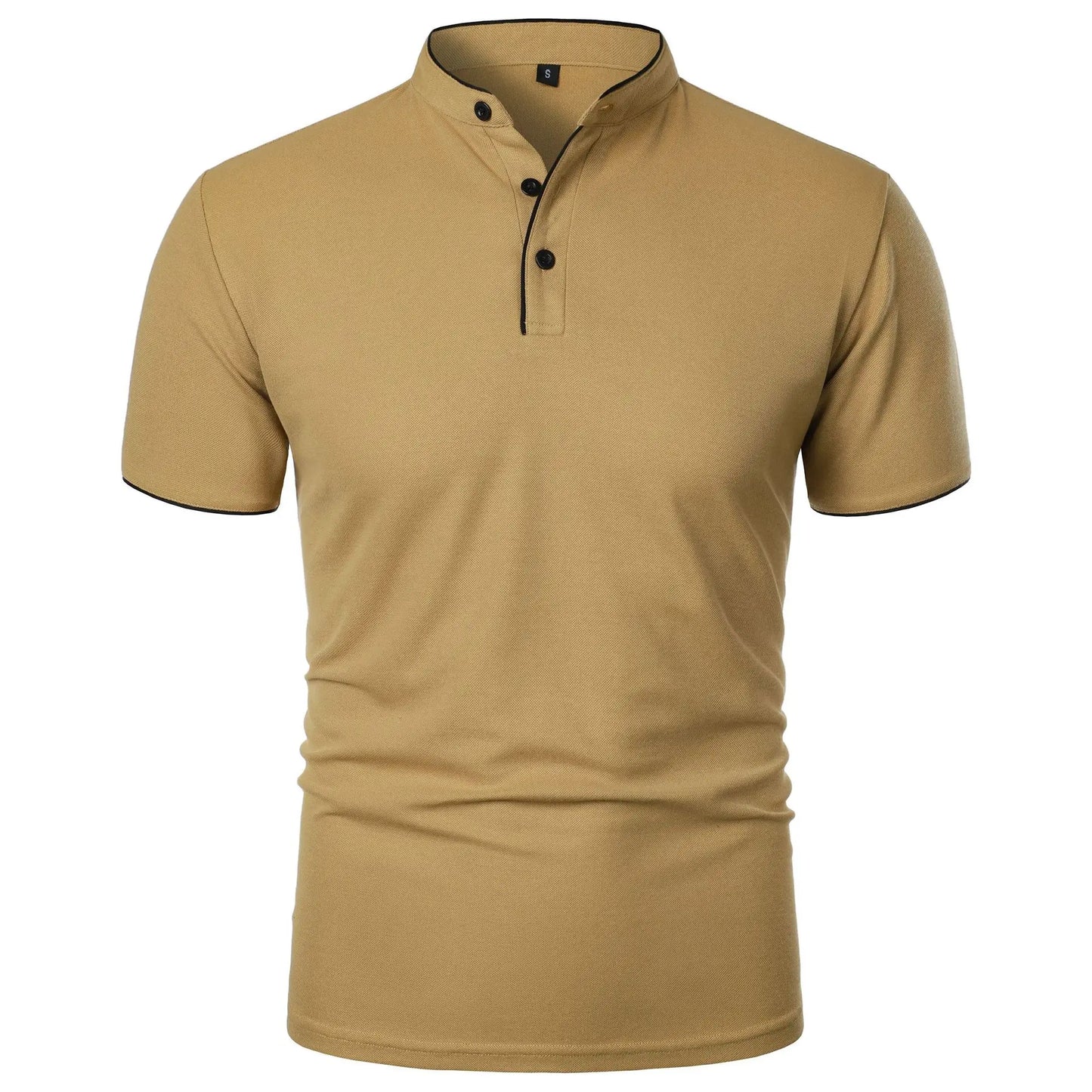 Men's Casual Short Sleeve Polo Shirt with Mandarin Collar Design