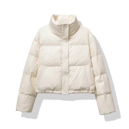 Women's Puffer Jacket with Mock Neck and Short Quilted Design
