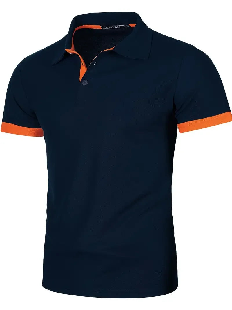 Men's Short-Sleeve Polo Shirt with Contrast Placket and Cuffs