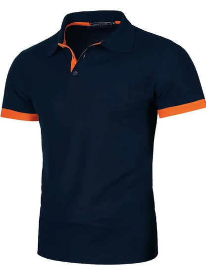 Men's Short-Sleeve Polo Shirt with Contrast Placket and Cuffs