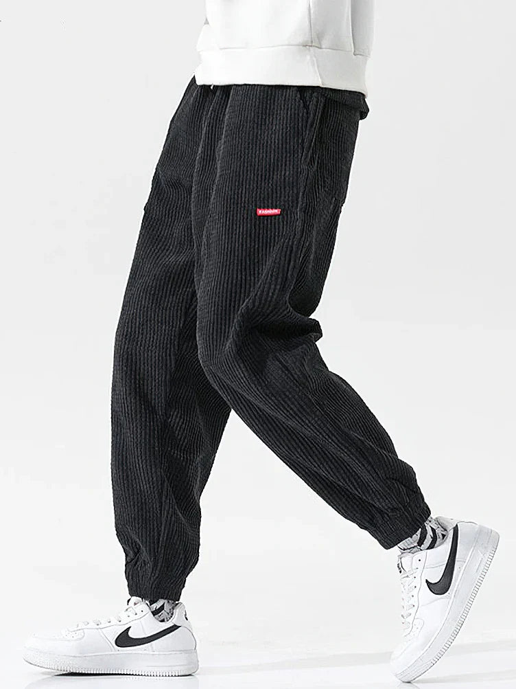 Men's Baggy Corduroy Trousers Casual Joggers with Drawstring Waist