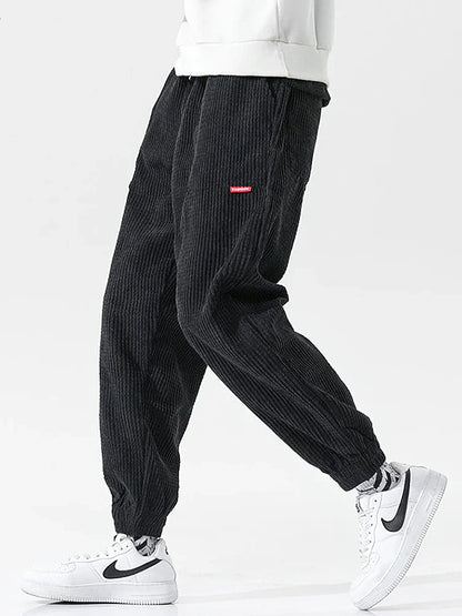 Men's Baggy Corduroy Trousers Casual Joggers with Drawstring Waist