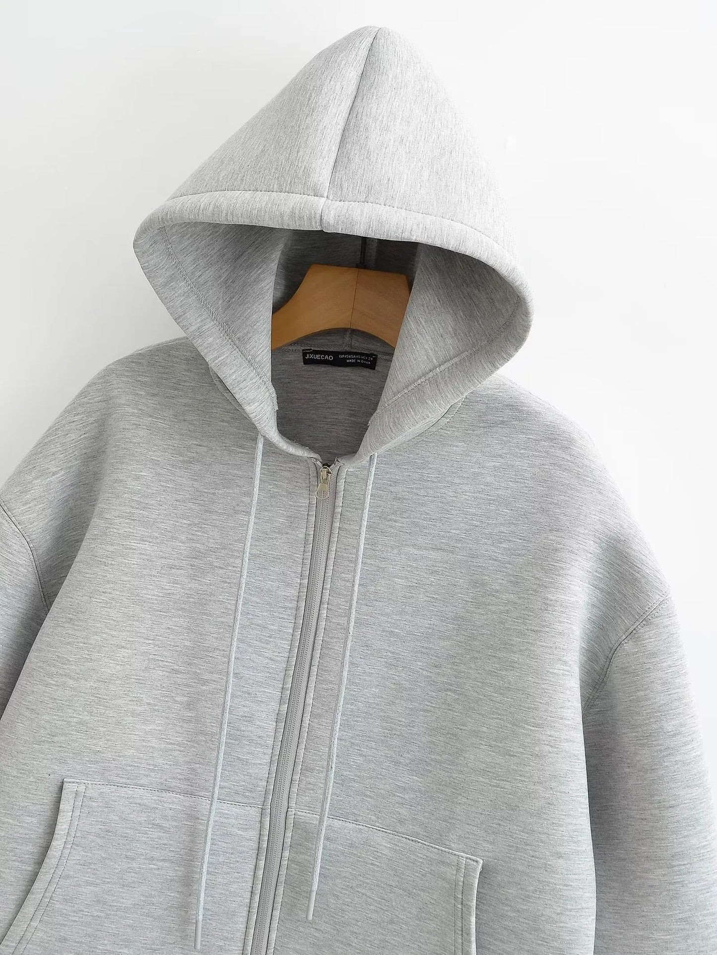 Women's Oversized Zip-Up Hoodie with Drawstring Hood and Pockets