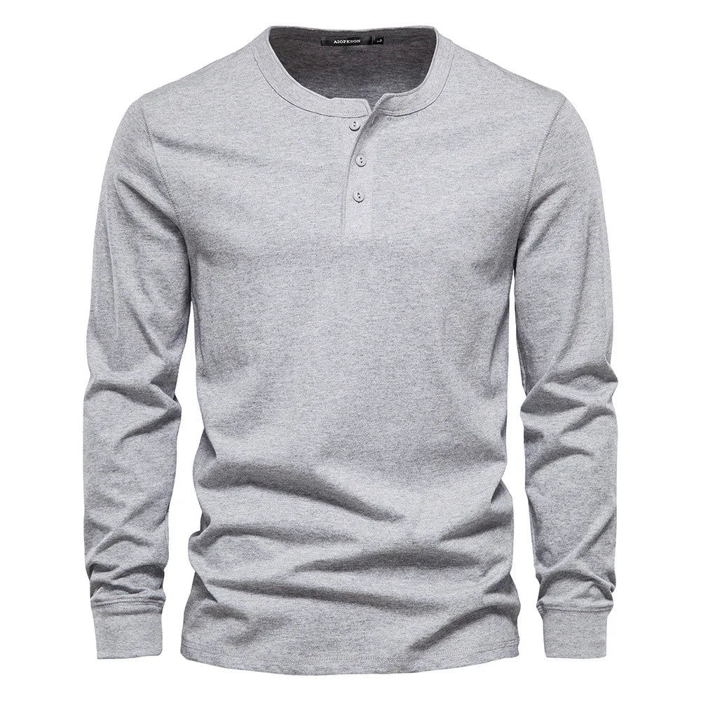 Men's Classic Long Sleeve Henley Shirt with Three Button Placket