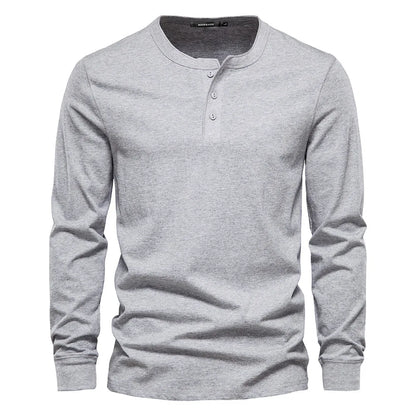 Men's Classic Long Sleeve Henley Shirt with Three Button Placket