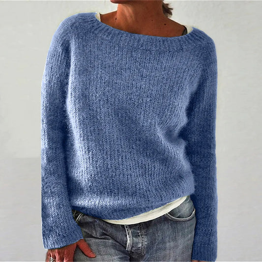 Women’s Loose Fit Neck Knit Jumper with Long Sleeves