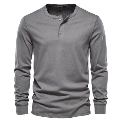 Men's Classic Long Sleeve Henley Shirt with Three Button Placket