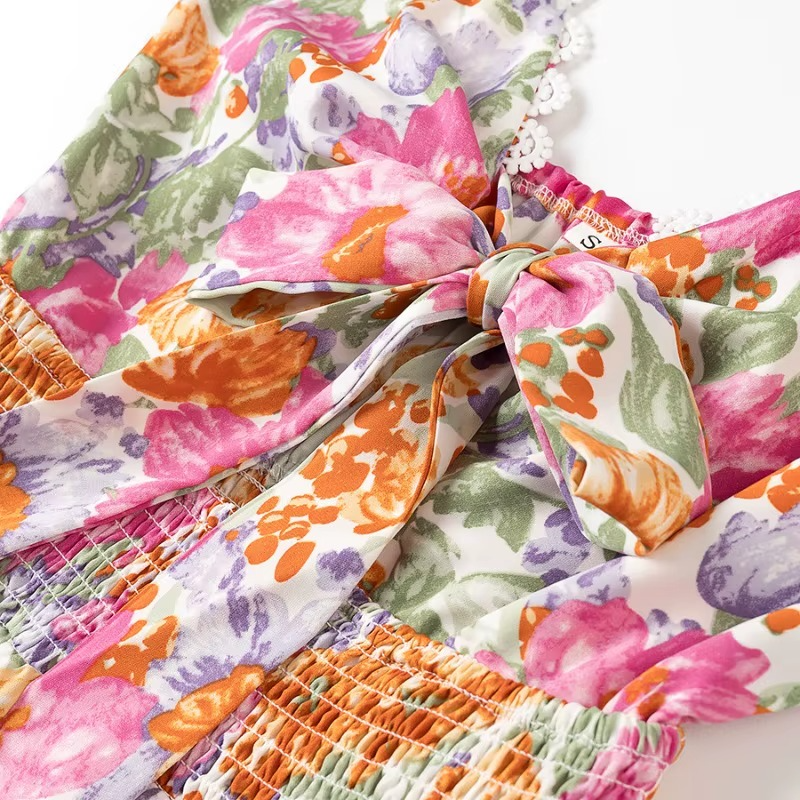 Women's A-Line Mini Dress with Floral Print and Spaghetti Straps