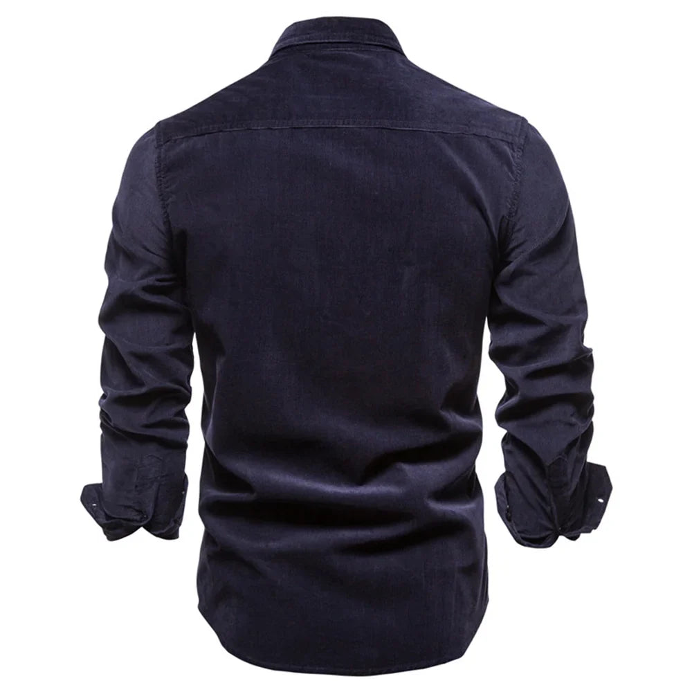 Men's Casual Long-Sleeve Corduroy Shirt with Button-Down Front Style
