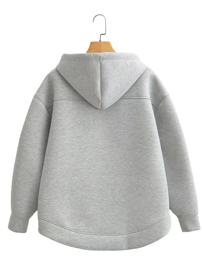 Women's Oversized Zip-Up Hoodie with Drawstring Hood and Pockets