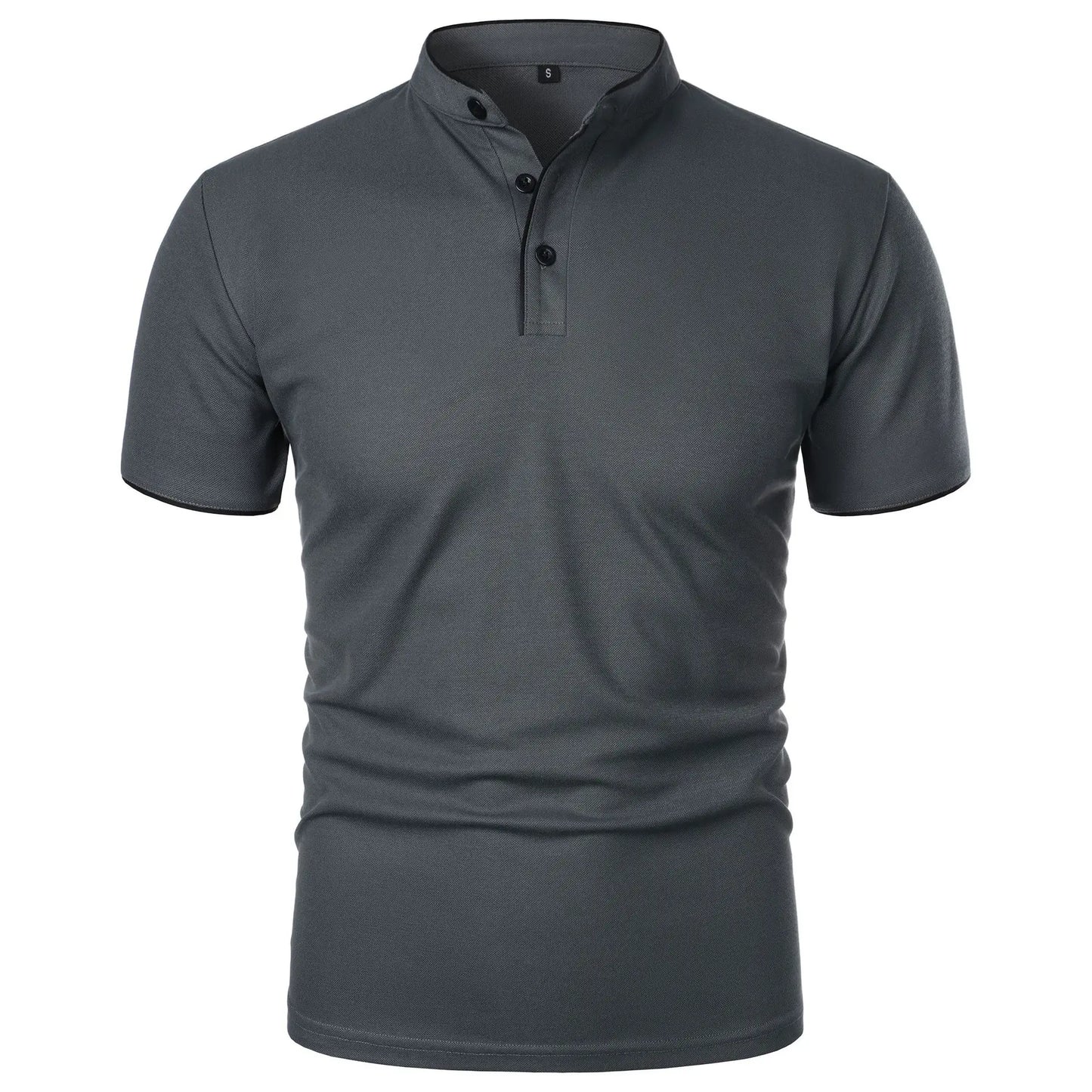 Men's Casual Short Sleeve Polo Shirt with Mandarin Collar Design