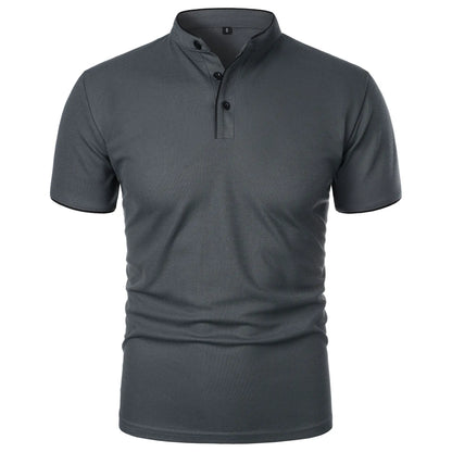 Men's Casual Short Sleeve Polo Shirt with Mandarin Collar Design