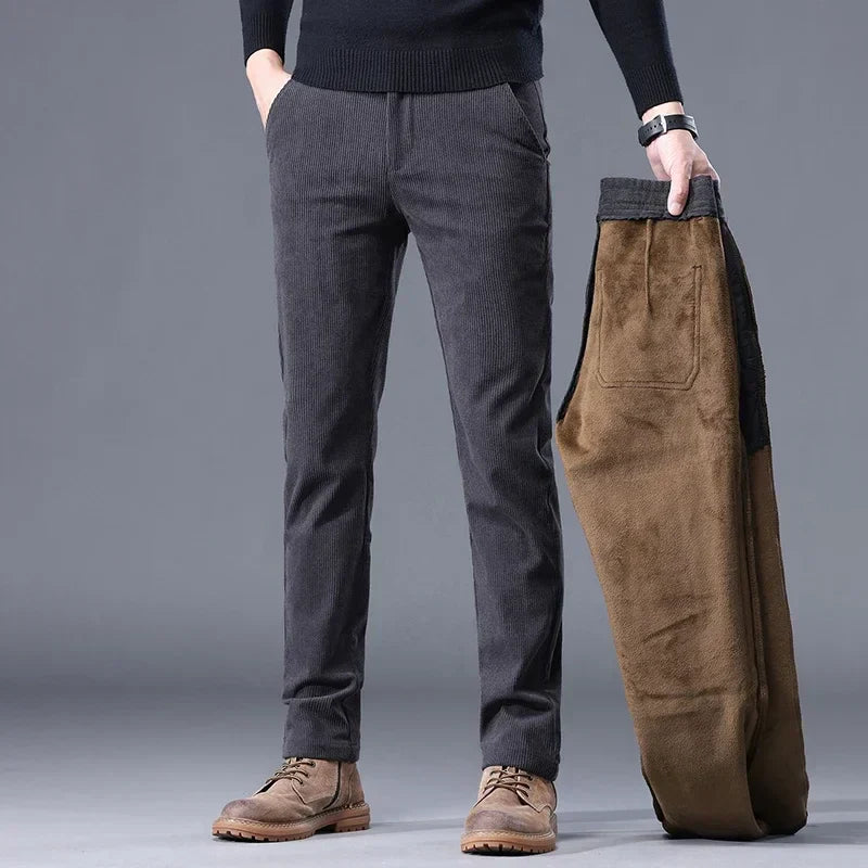 Men’s Corduroy Fleece Work Trousers with Slim Straight Fit Design