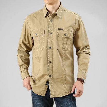 Men's Long-Sleeve Button-Front Shirt with Point Collar Design