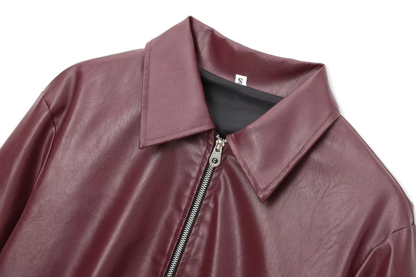 Women's Leather Jacket with Zipper Front and Classic Lapel Collar