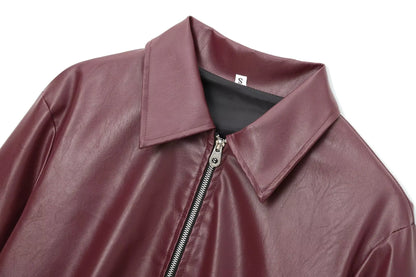 Women's Leather Jacket with Zipper Front and Classic Lapel Collar