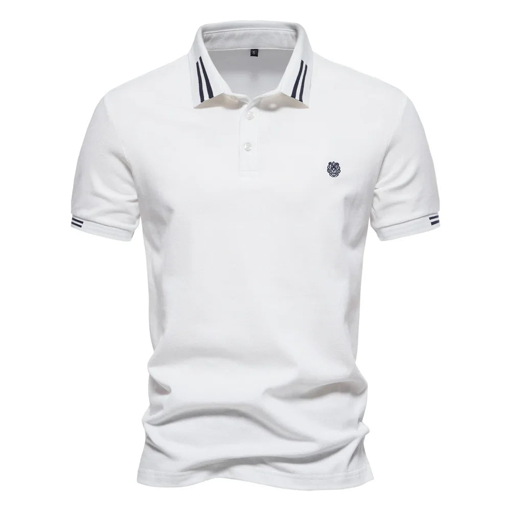 Men's Short-Sleeve Polo Shirt with Stripe Trim and Chest Logo