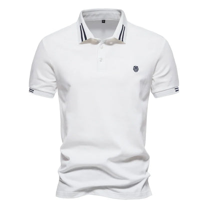 Men's Short-Sleeve Polo Shirt with Stripe Trim and Chest Logo