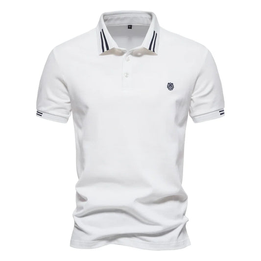 Men's Short-Sleeve Polo Shirt with Stripe Trim and Chest Logo