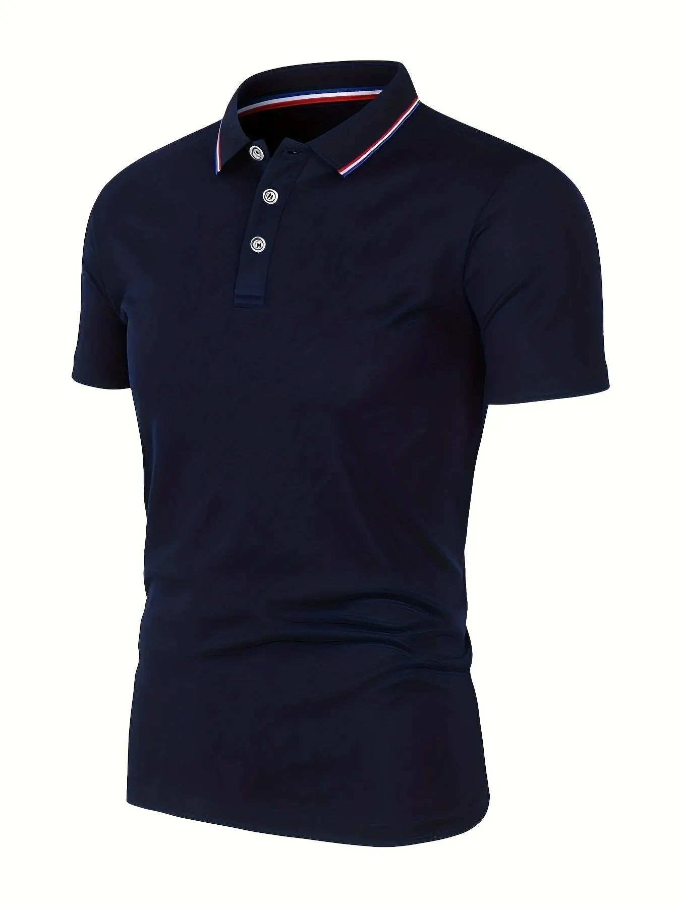 Men's Slim Fit Polo Shirt with Contrast Stripe Collar and Short Sleeves