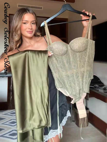 Women's Two-Piece Corset Top and Fitted Maxi Skirt Set